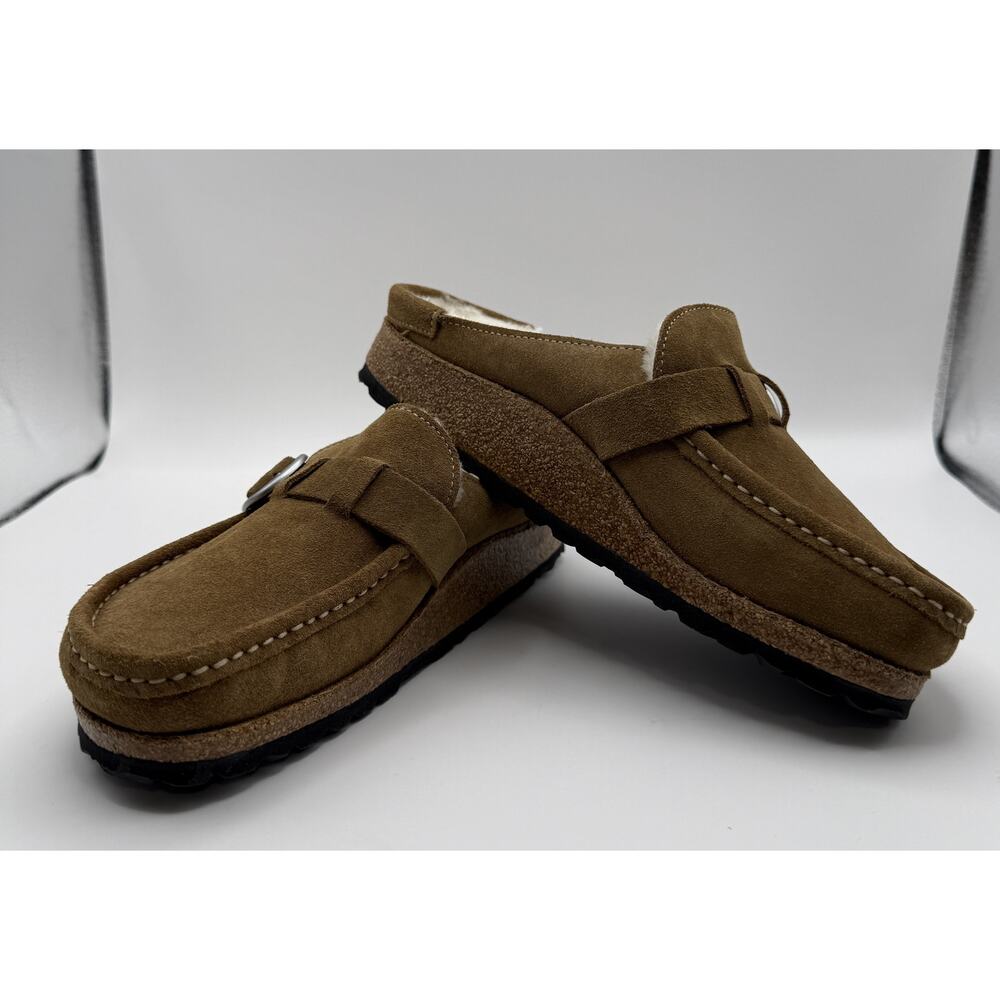 Birkenstock NWOT Buckley Shearling Tea/Natural Suede Leather Clog Mules Sz 36 - Picture 7 of 9
